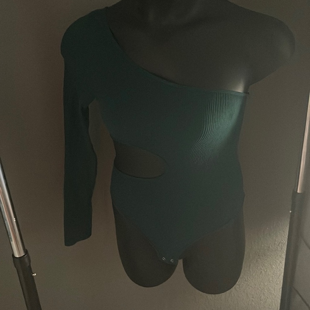 Green off the shoulder body suit